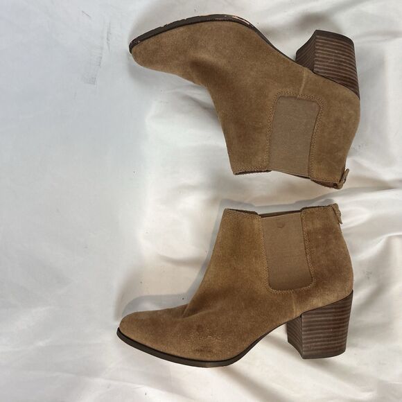 Anne Klein Suede Leather Ankle Booties Tan Brown Block Heel Slip On Womens 8.5 M - Picture 6 of 12